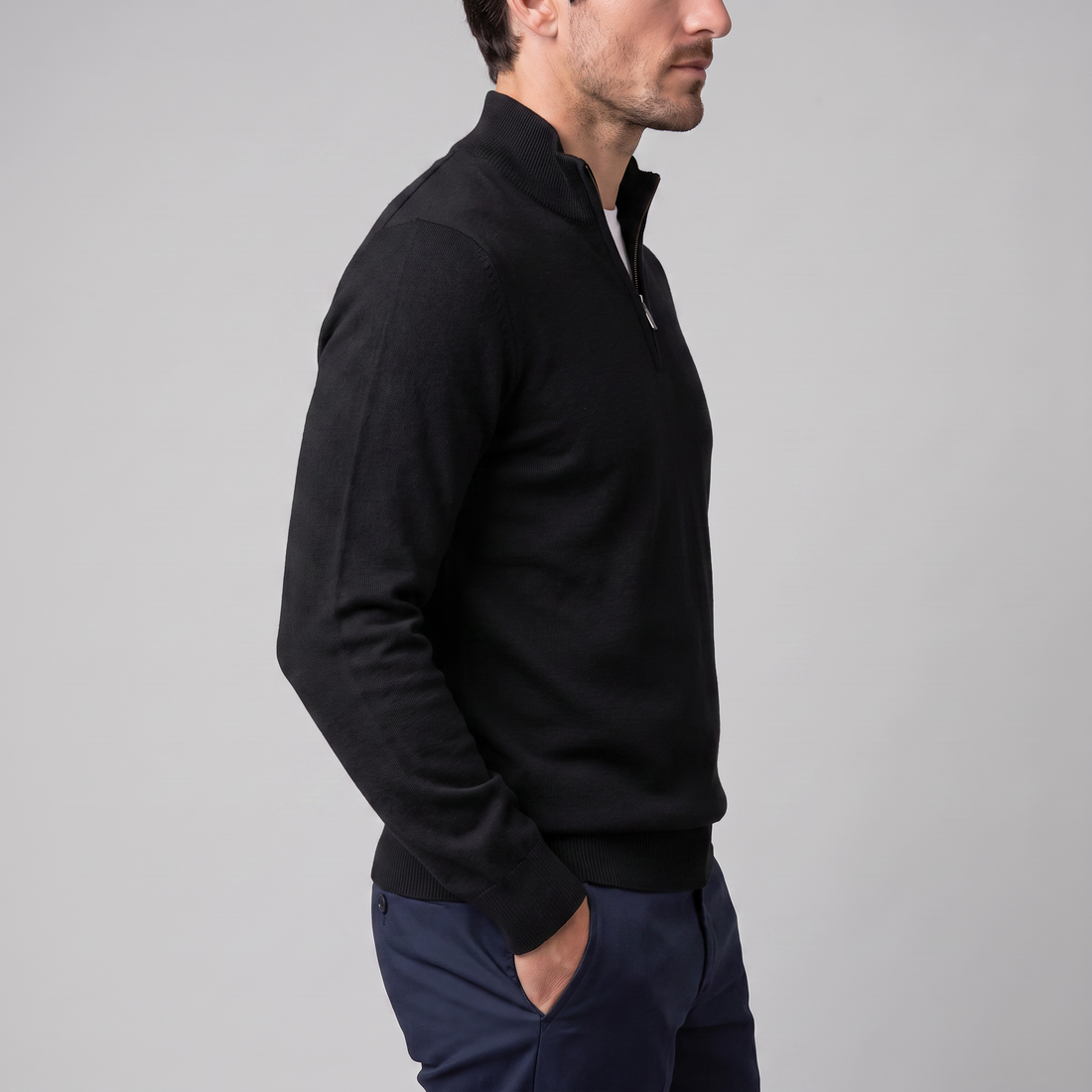 Men's V-Neck Half-Zip Sweater