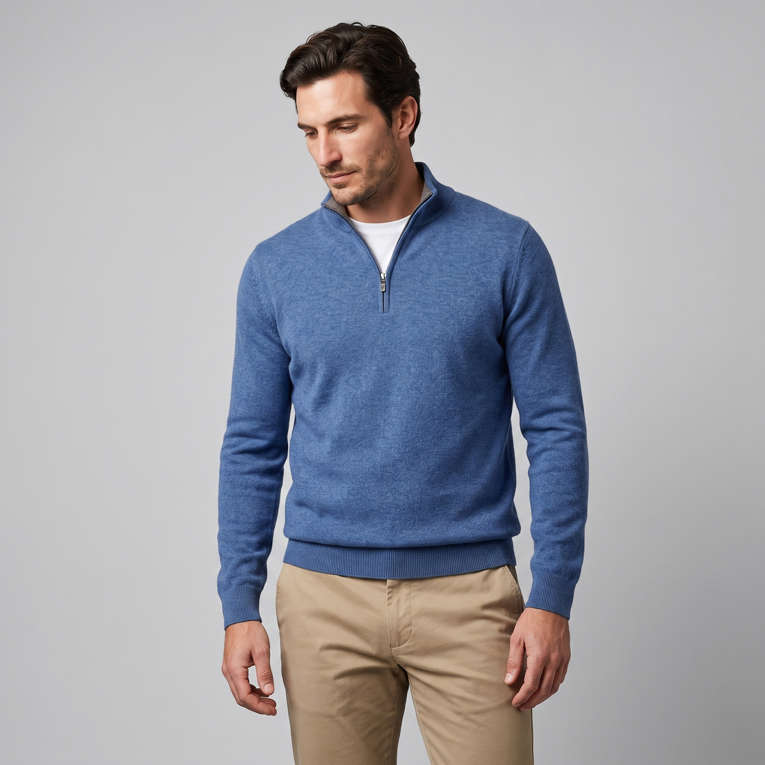 Men's V-Neck Half-Zip Sweater