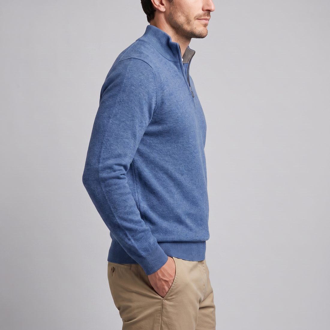 Men's V-Neck Half-Zip Sweater