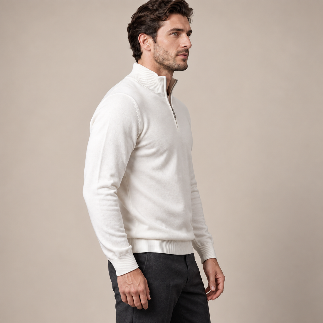 Men's High Collar Half-Zip Sweater