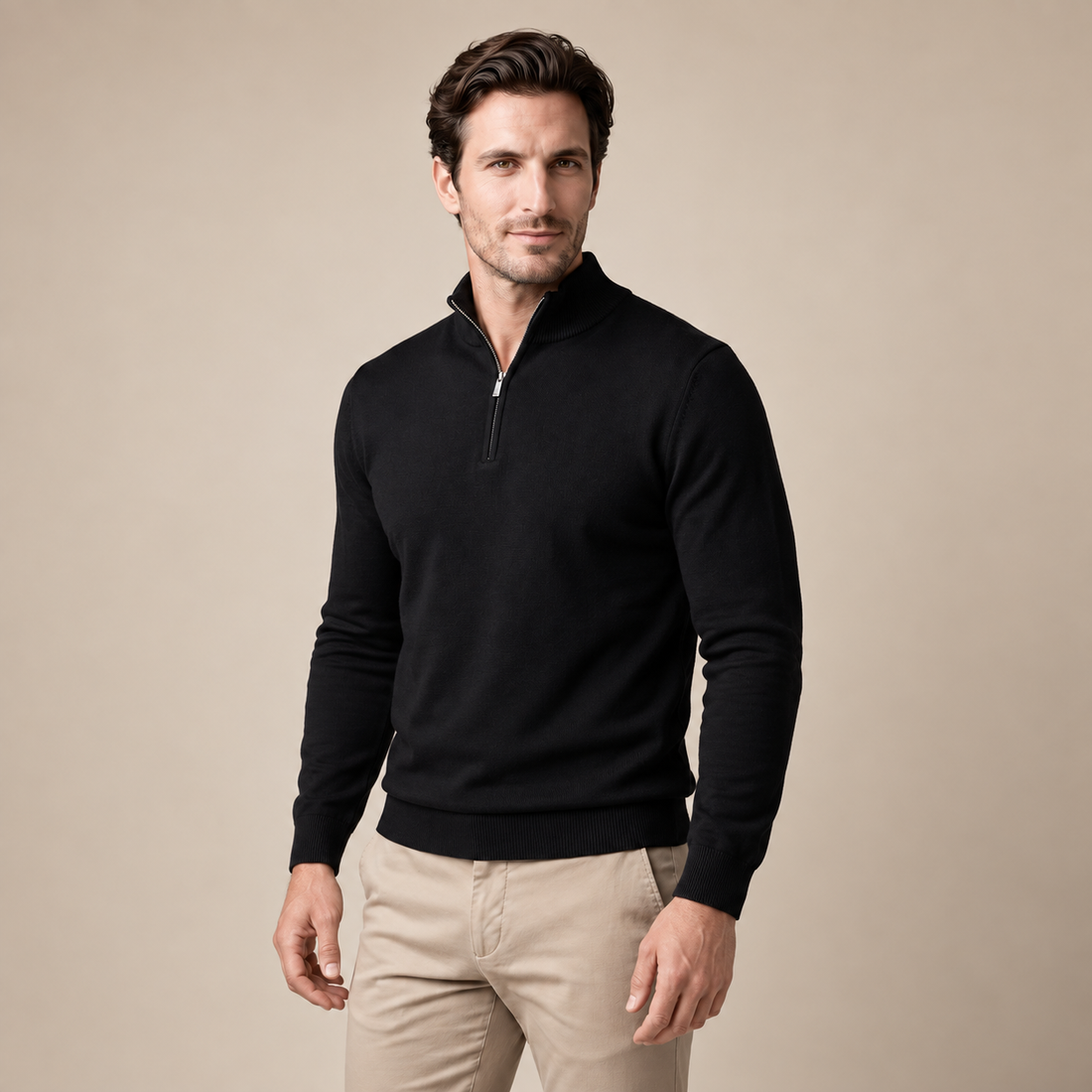 Men's High Collar Half-Zip Sweater