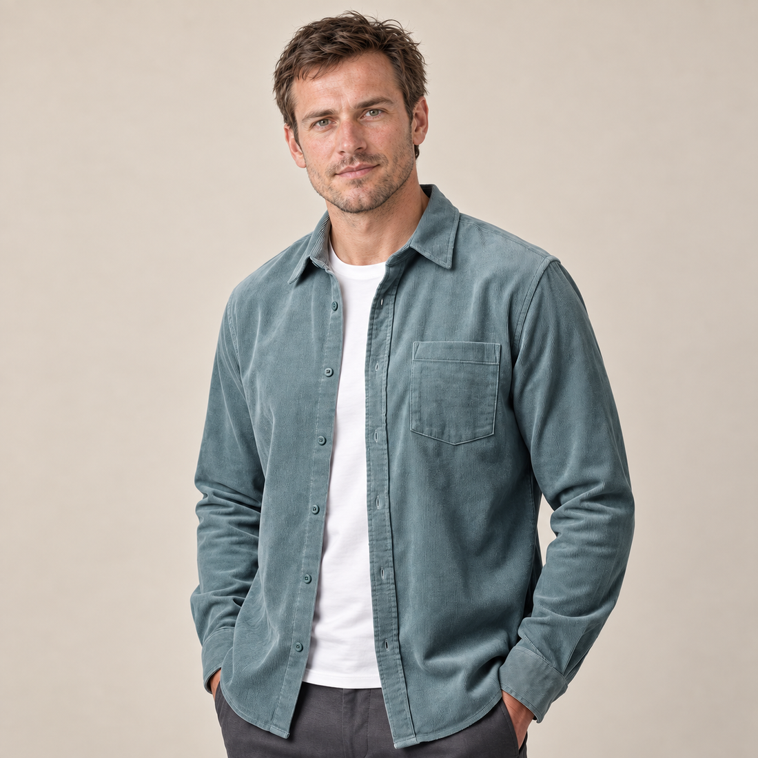 Men's Corduroy Long Sleeve Casual Shirt