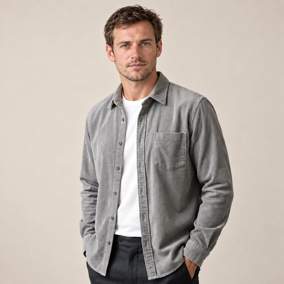 Men's Corduroy Long Sleeve Casual Shirt