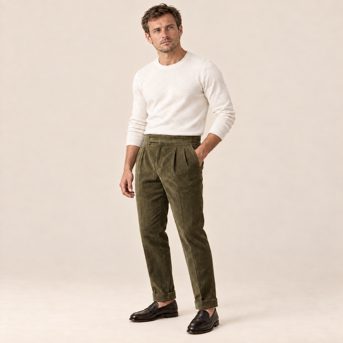 Men's Corduroy Pleated Trousers
