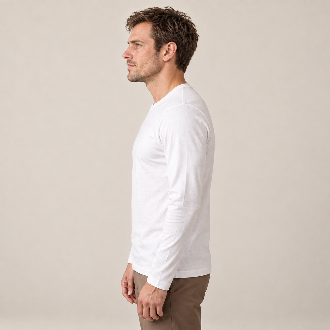 Men's Cotton Blend Long Sleeve Crew Neck Shirt