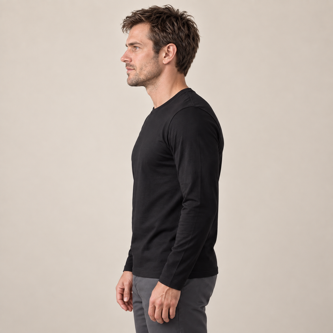 Men's Cotton Blend Long Sleeve Crew Neck Shirt
