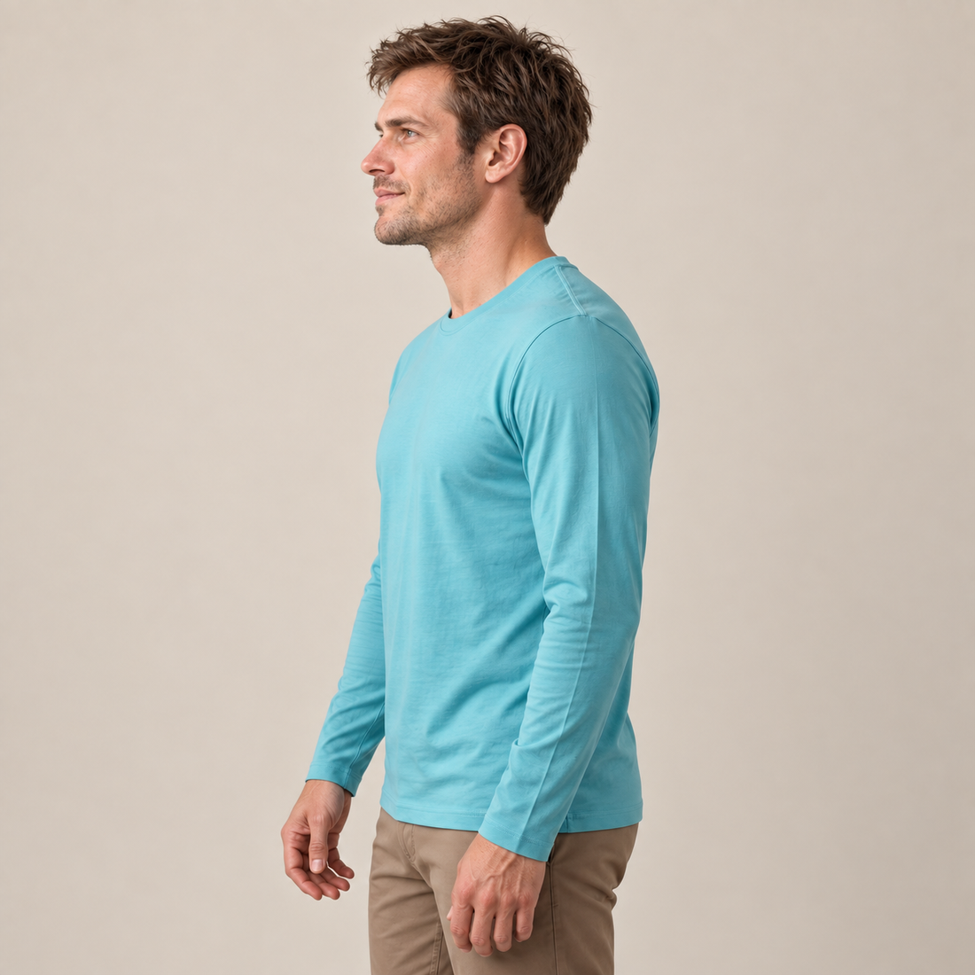 Men's Cotton Blend Long Sleeve Crew Neck Shirt