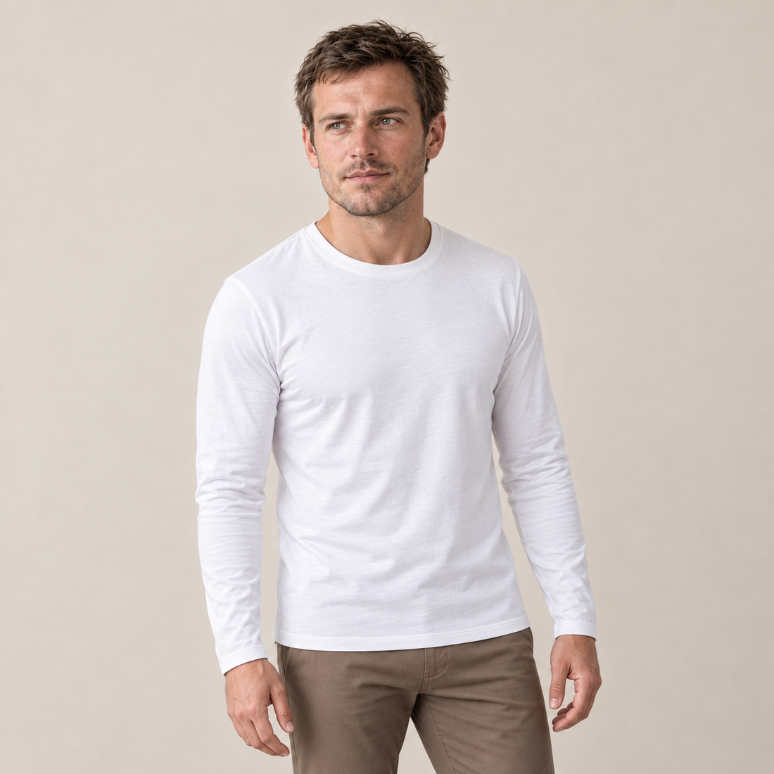 Men's Cotton Blend Long Sleeve Crew Neck Shirt