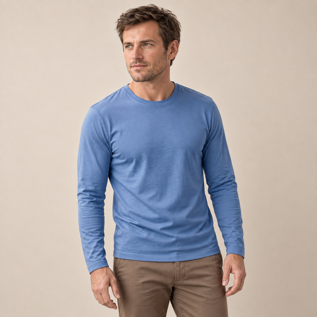 Men's Cotton Blend Long Sleeve Crew Neck Shirt