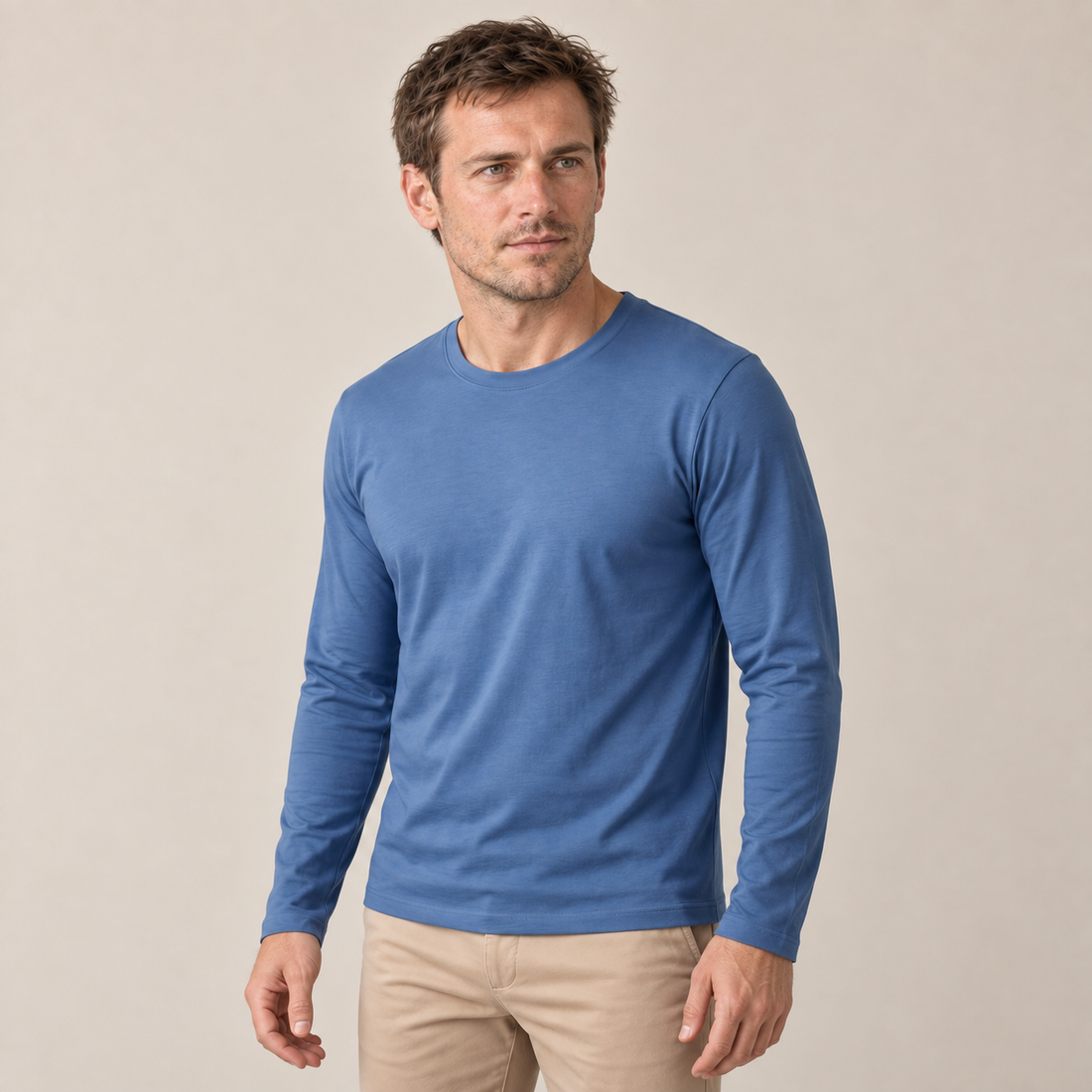 Men's Cotton Blend Long Sleeve Crew Neck Shirt
