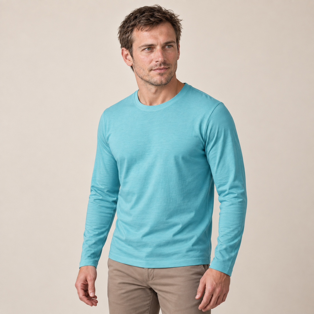 Men's Cotton Blend Long Sleeve Crew Neck Shirt
