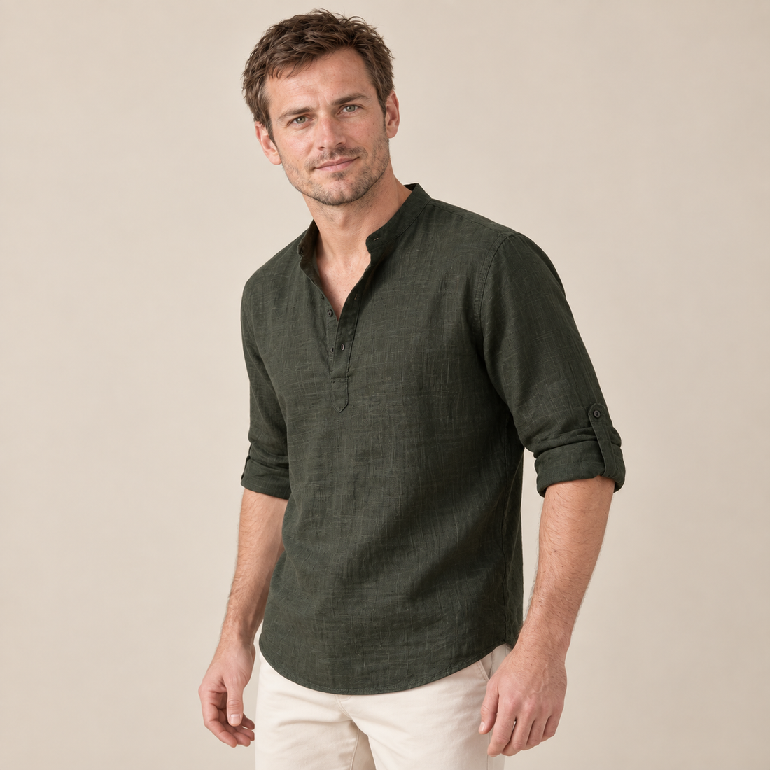Men's Cotton Popover Henley Shirt