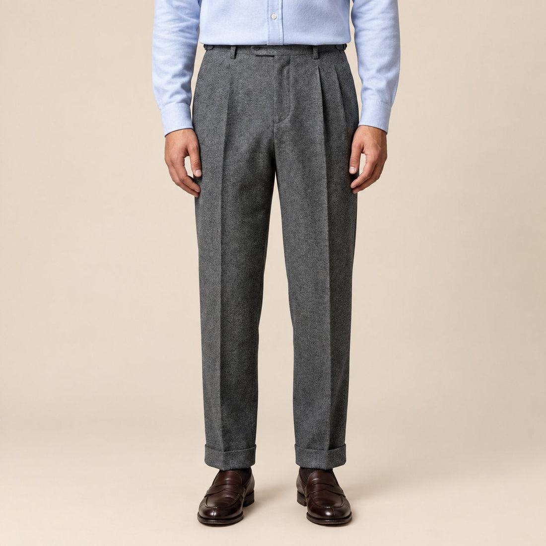 Men's Elegant Pleated Trousers with Side Adjuster