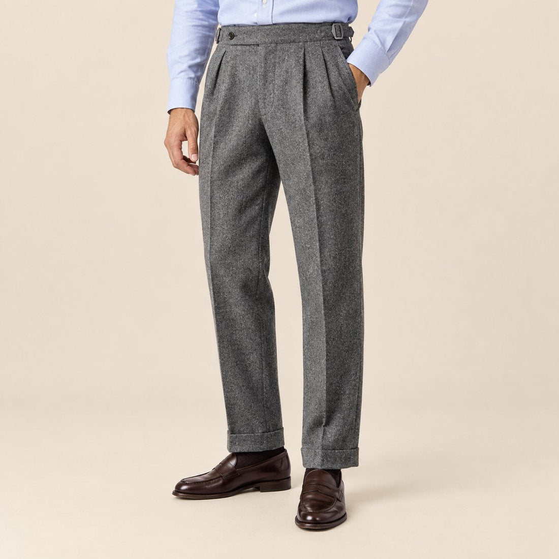 Men's Elegant Pleated Trousers with Side Adjuster
