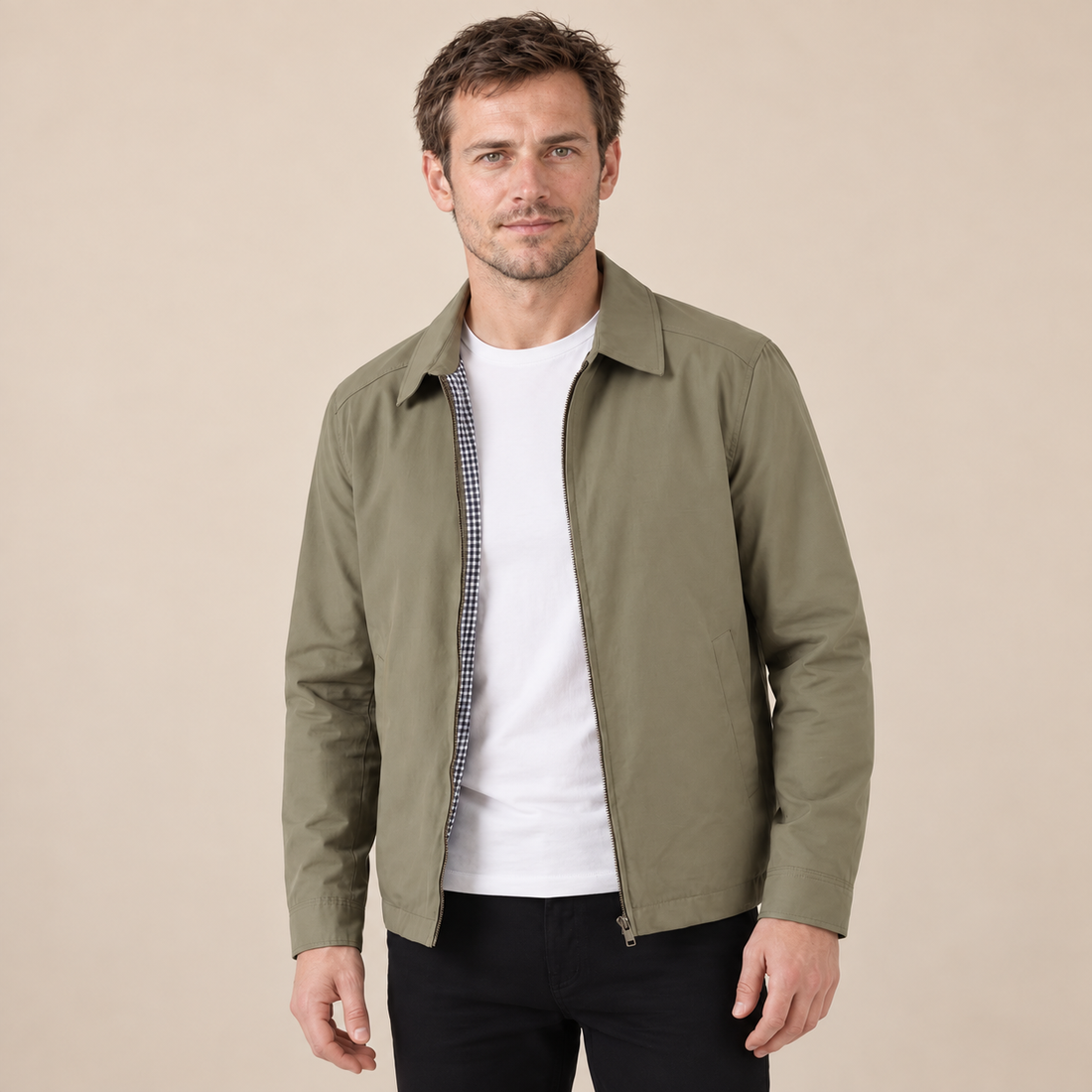 Men's Harrington Jacket with Check Lining