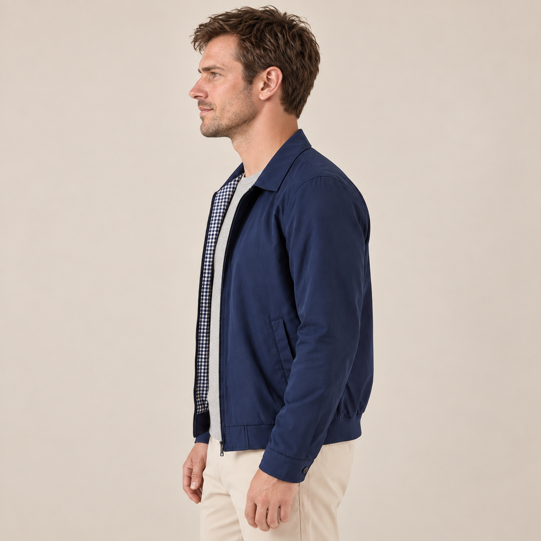 Men's Harrington Jacket with Check Lining