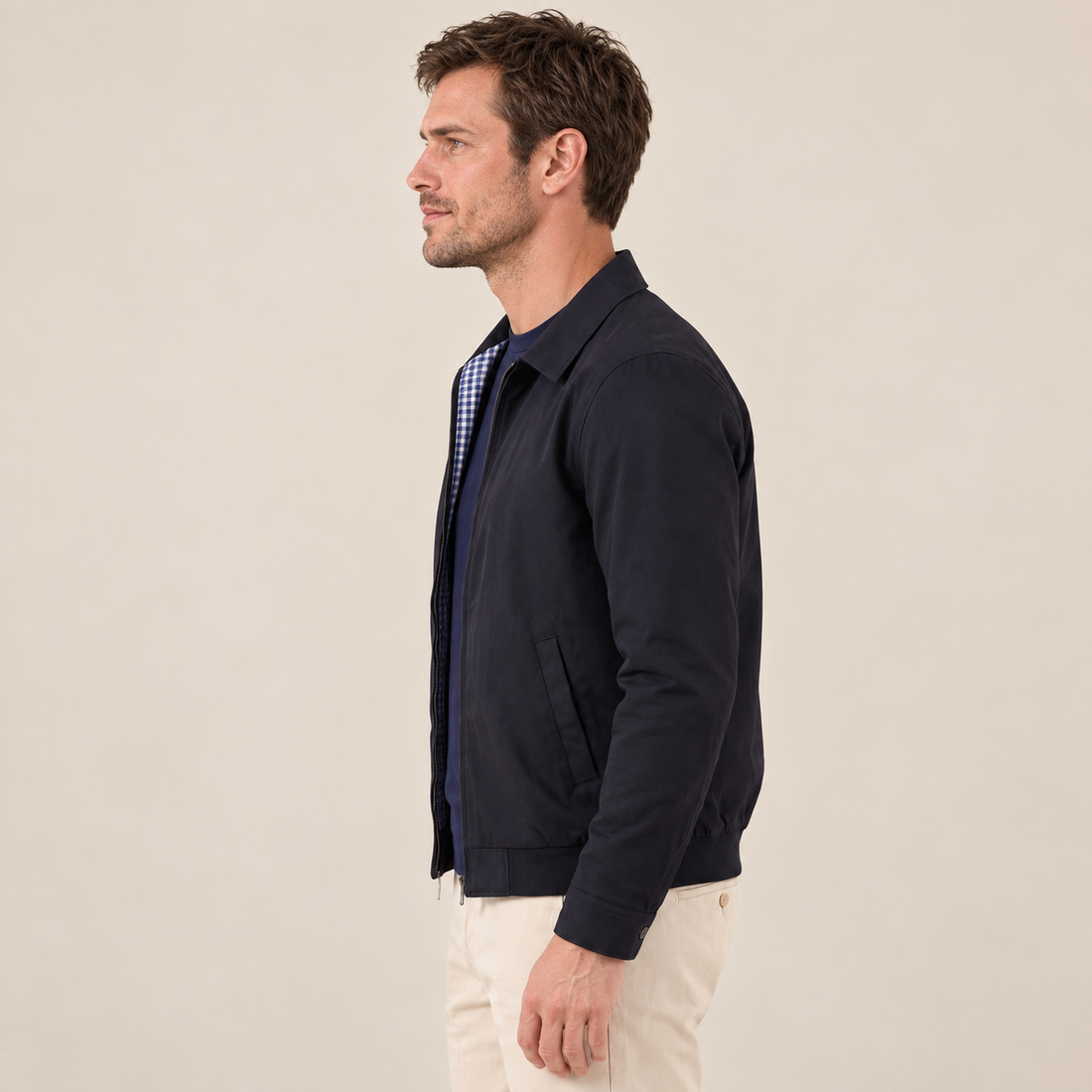 Men's Harrington Jacket with Check Lining