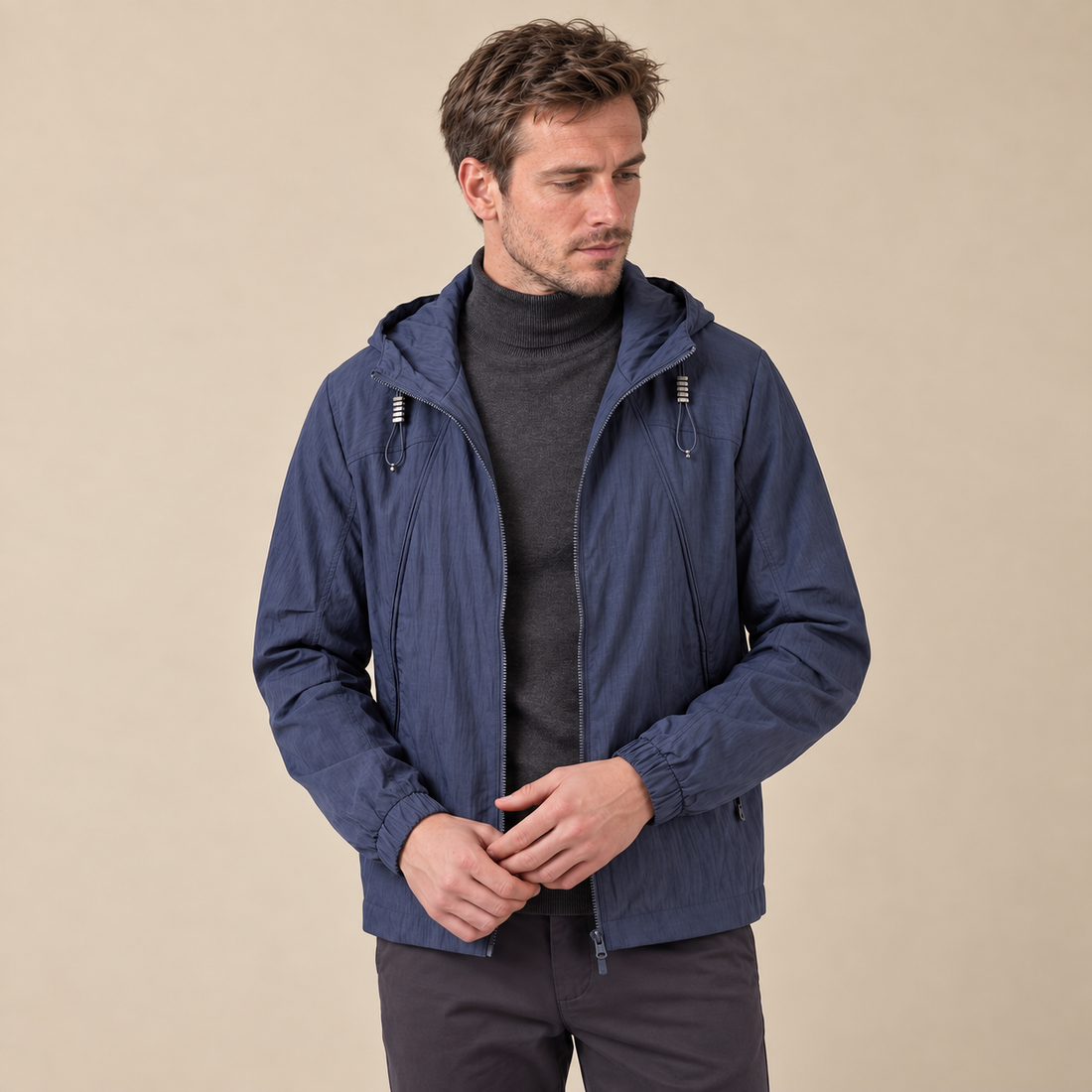 Men's Hooded Lightweight Windbreaker Jacket