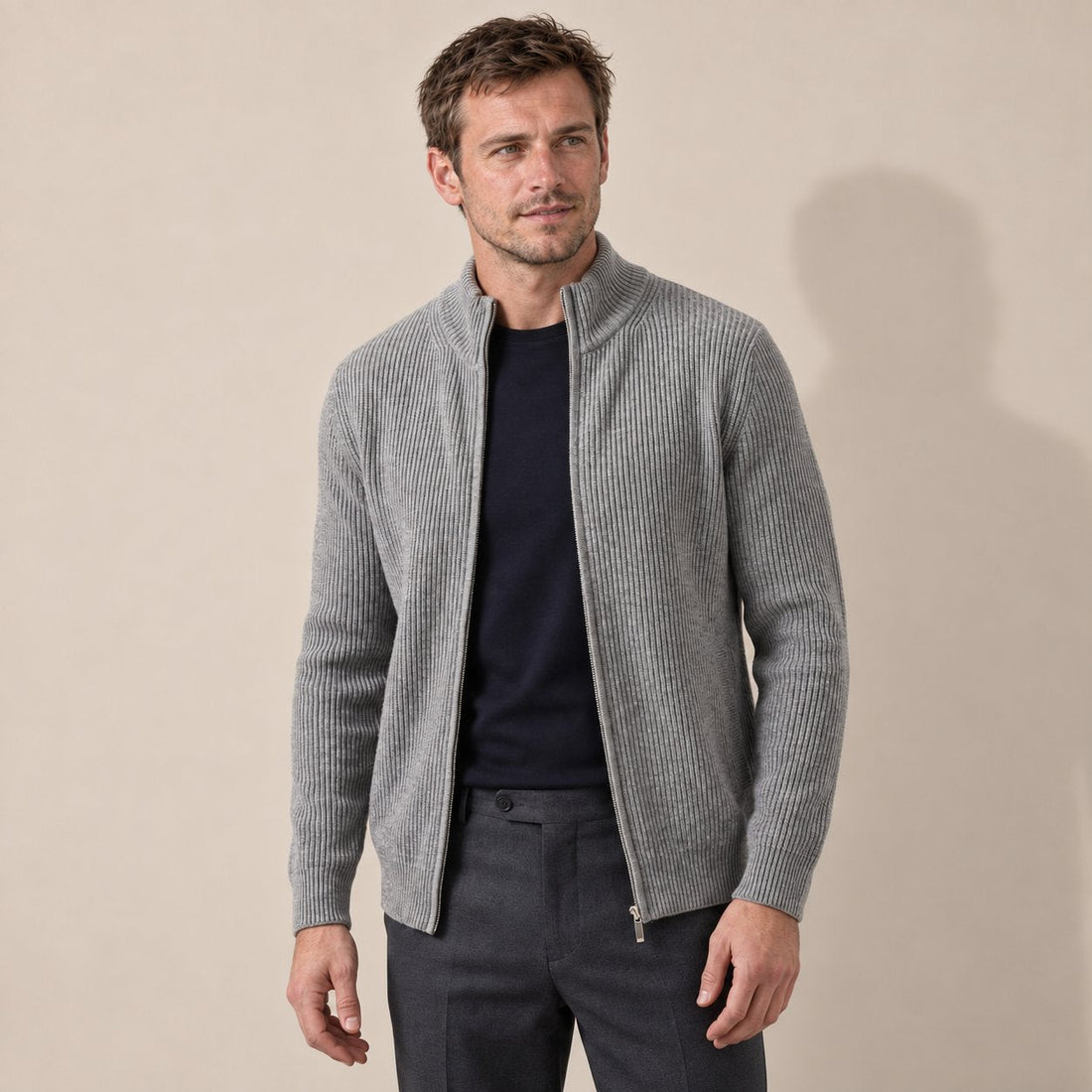 Men's Knitted Zip Up Cardigan