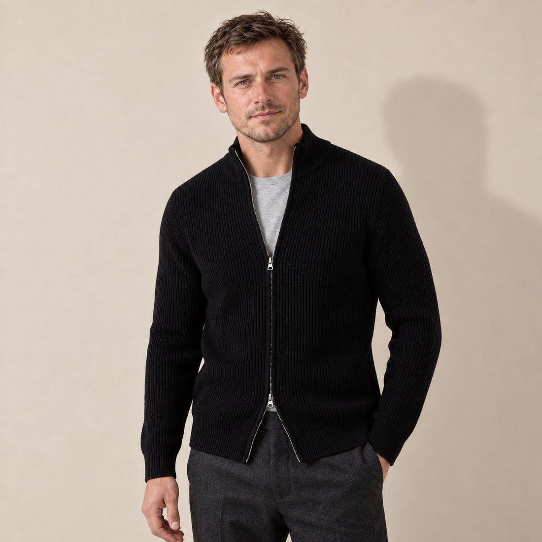 Men's Knitted Zip Up Cardigan