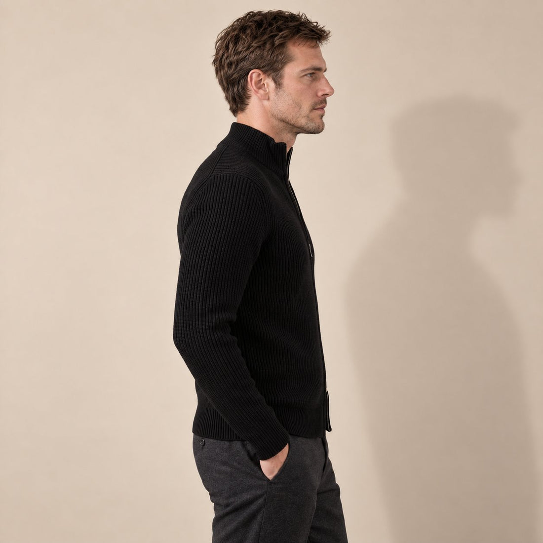 Men's Knitted Zip Up Cardigan