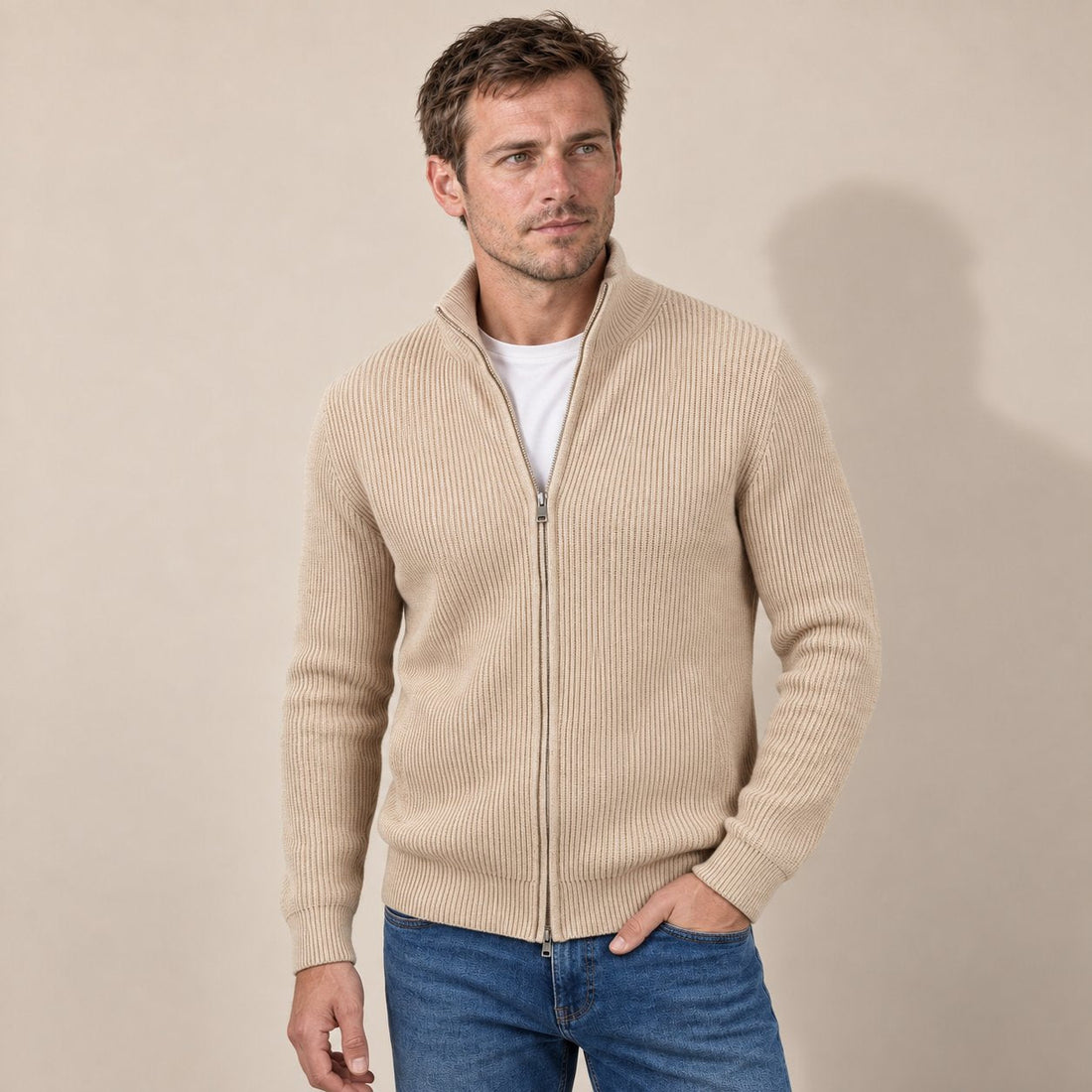 Men's Knitted Zip Up Cardigan