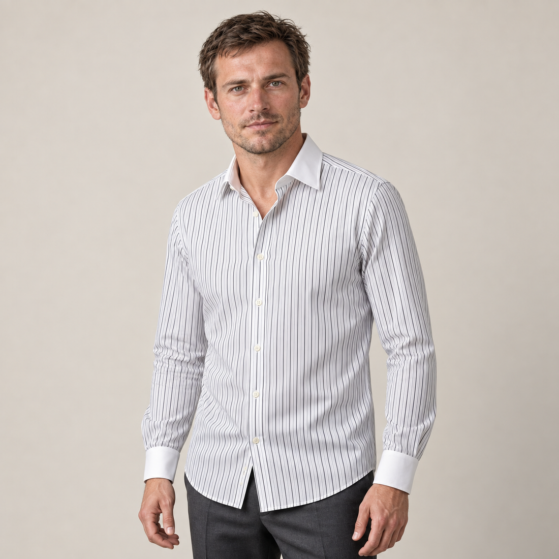 Men's Pinstripe Shirt with French Cuffs