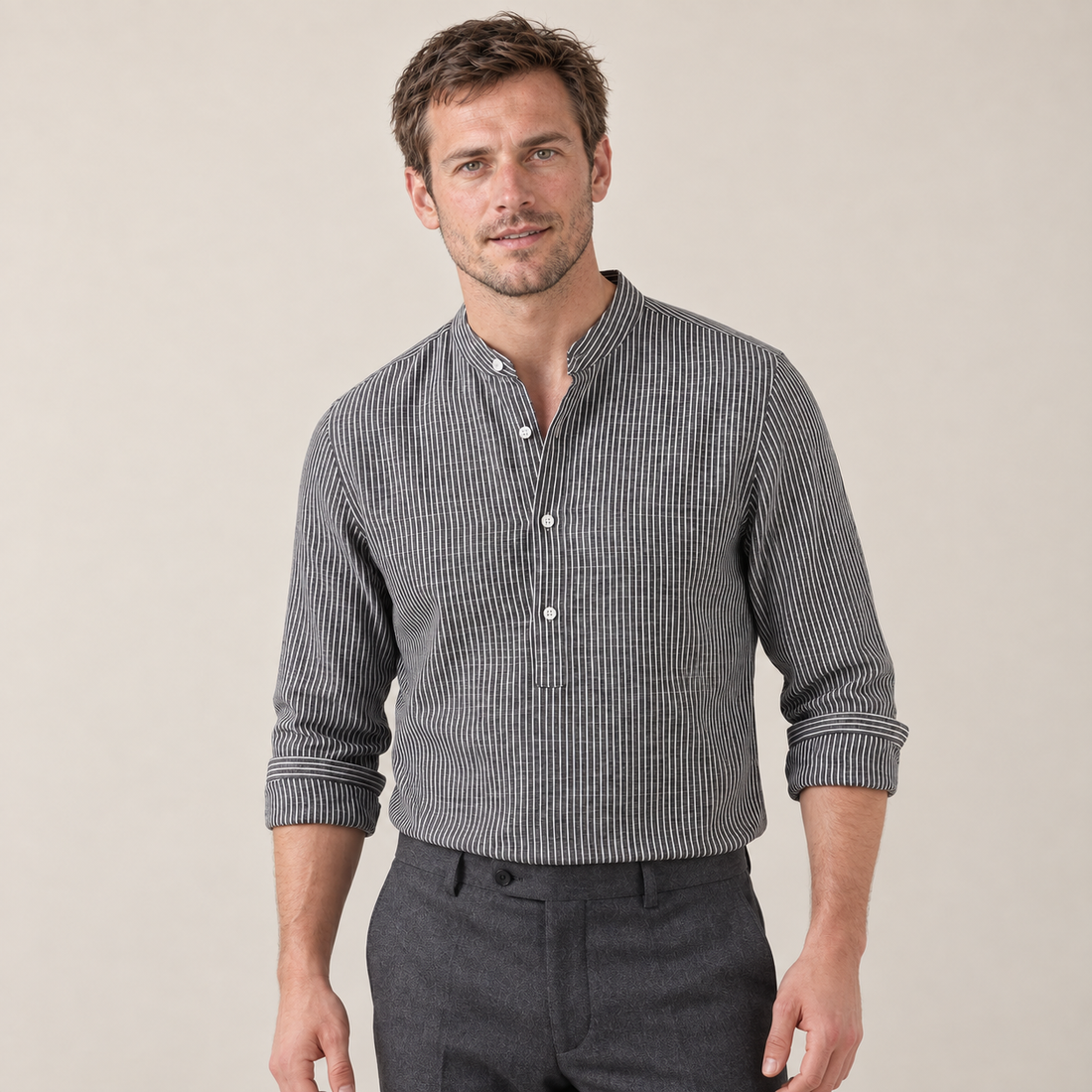 Men's Long Sleeve Striped Henley Shirt