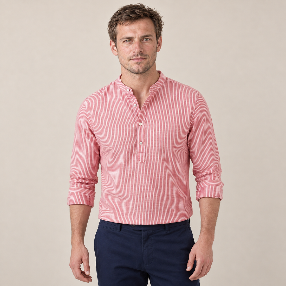 Men's Long Sleeve Striped Henley Shirt