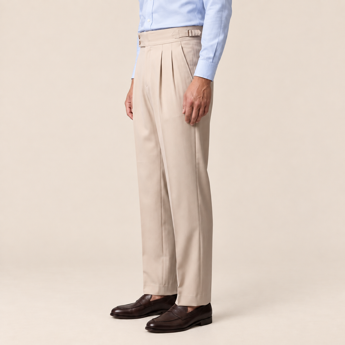 Men's Pleated Tailored Trousers with Turn-Ups