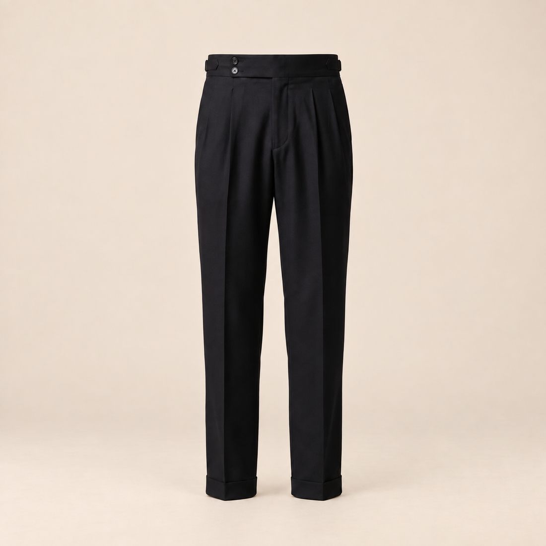 Men's Pleated Tailored Trousers with Turn-Ups