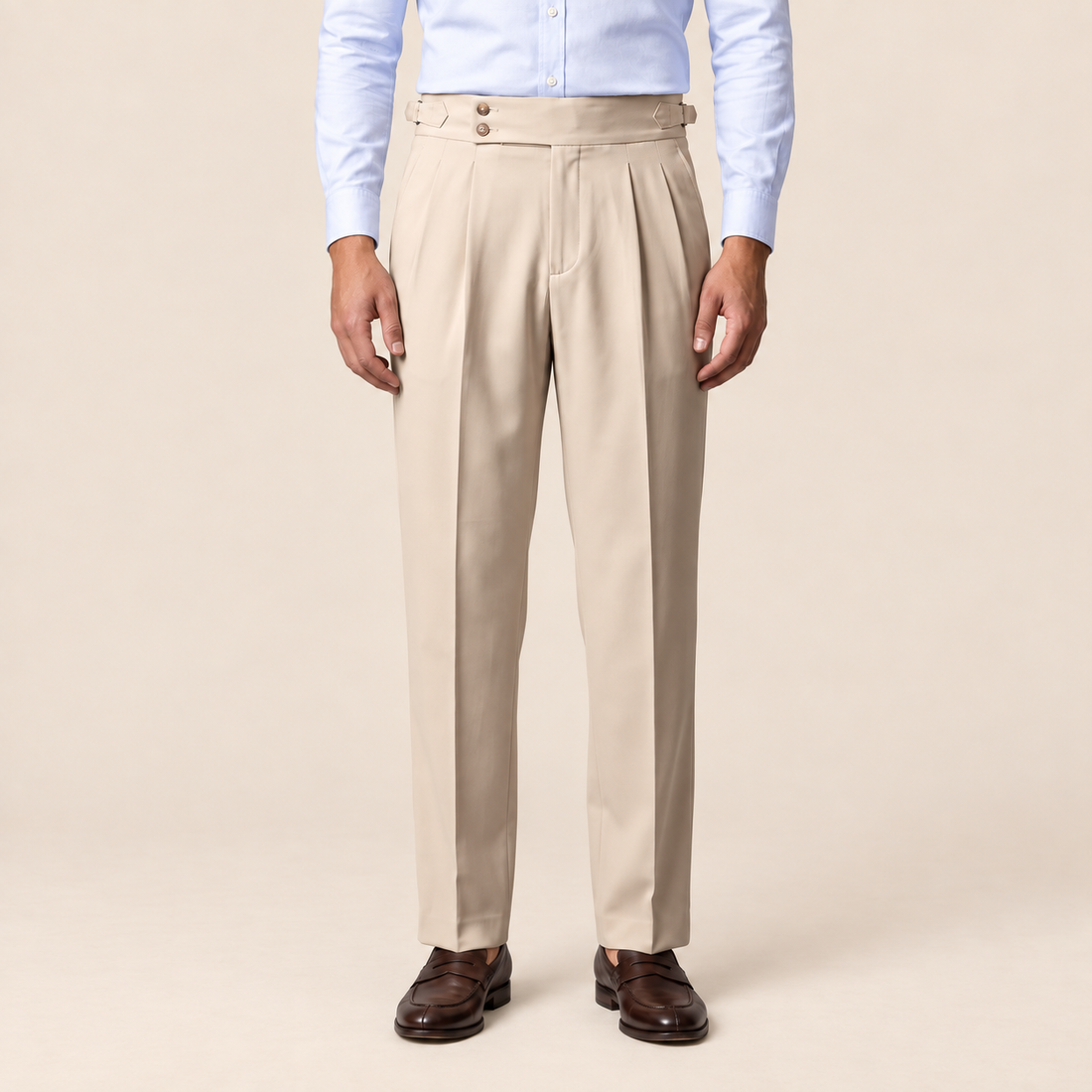 Men's Pleated Tailored Trousers with Turn-Ups