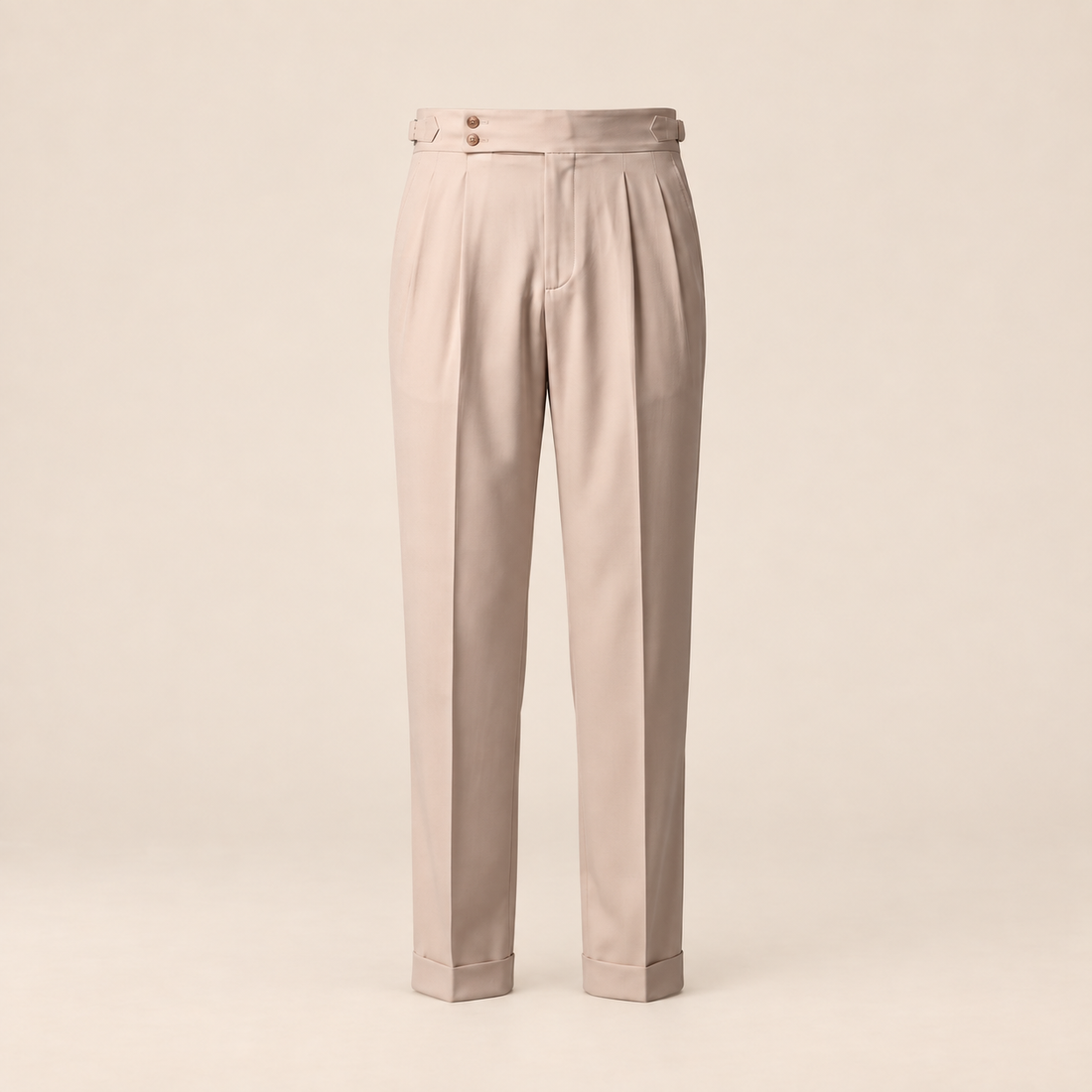 Men's Pleated Tailored Trousers with Turn-Ups