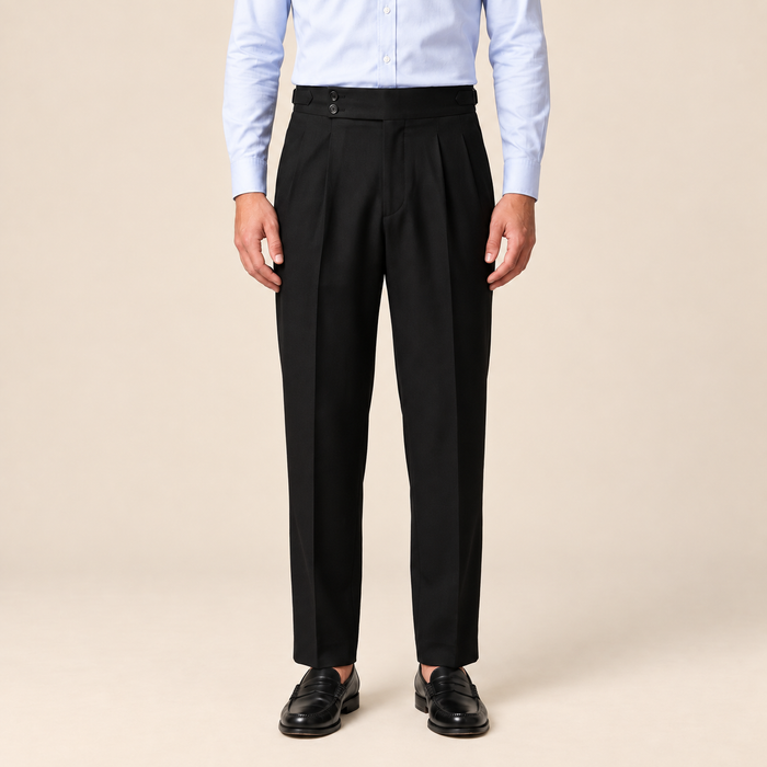 Men's Pleated Tailored Trousers with Turn-Ups