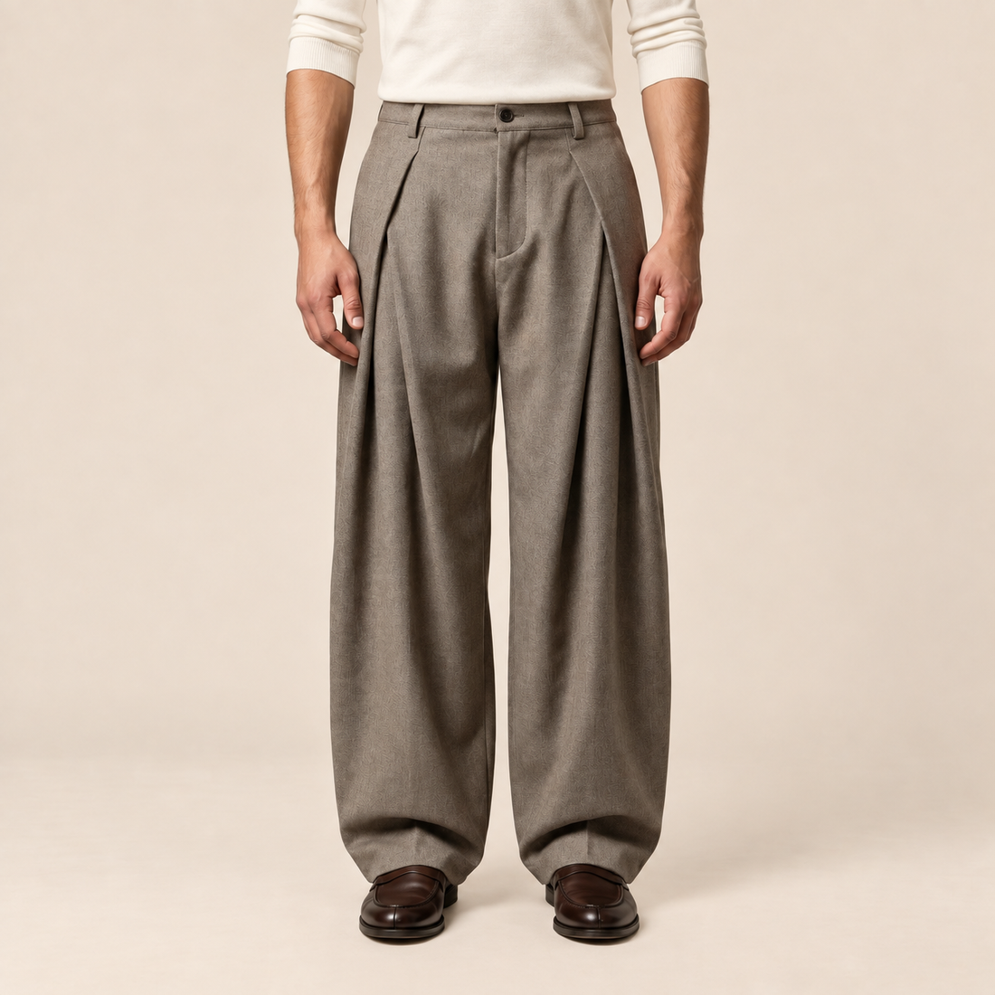 Men's Pleated Wide-Leg Tailored Trousers