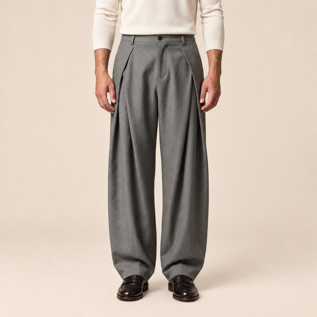 Men's Pleated Wide-Leg Tailored Trousers