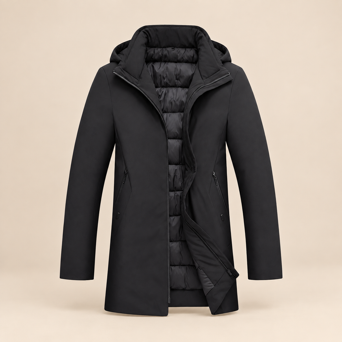 Men's Quilted Hooded Longline Jacket