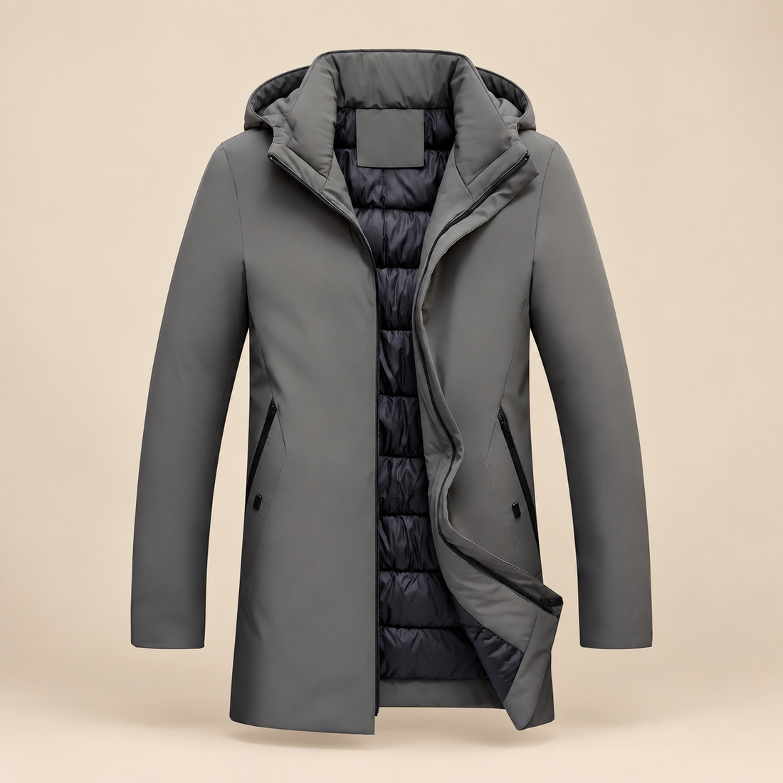 Men's Quilted Hooded Longline Jacket