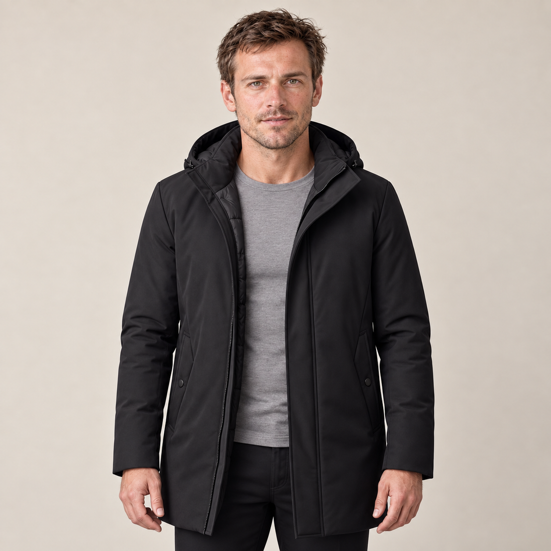 Men's Quilted Hooded Longline Jacket