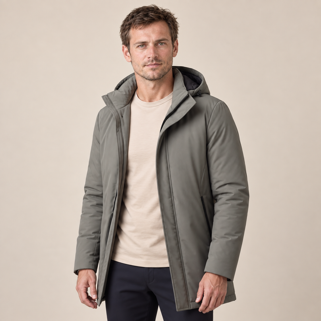 Men's Quilted Hooded Longline Jacket