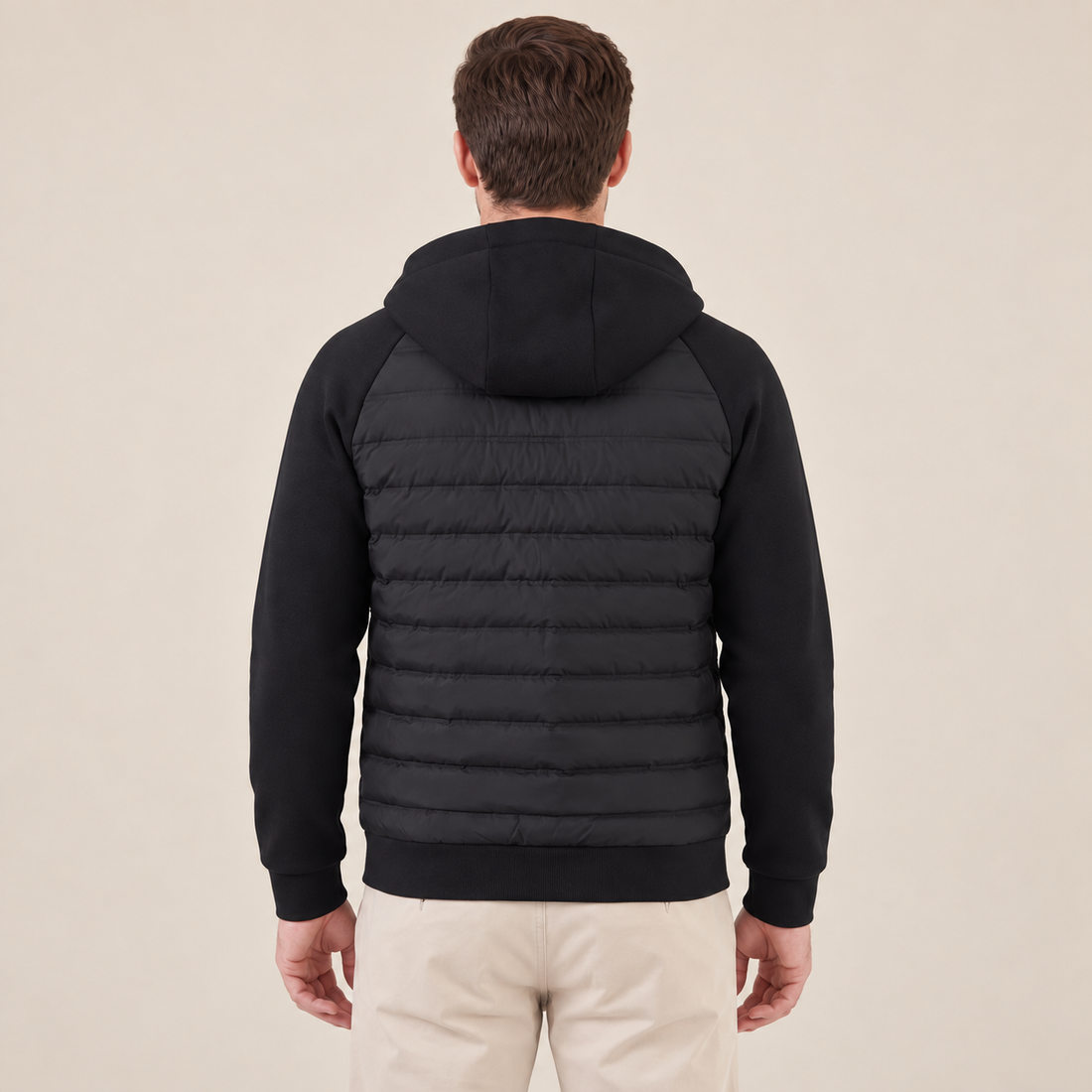 Men's Quilted Hybrid Jacket with Fleece Hood