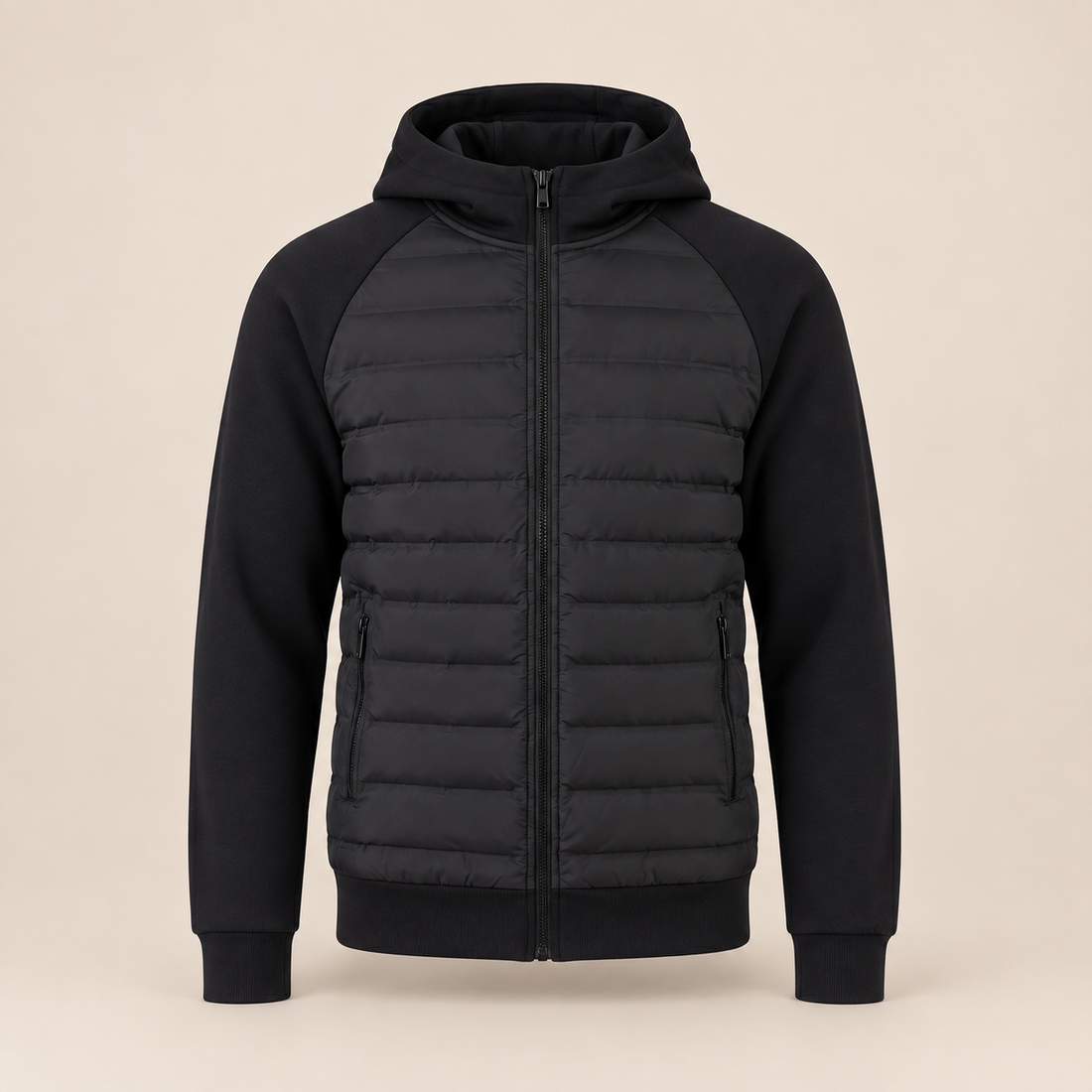 Men's Quilted Hybrid Jacket with Fleece Hood