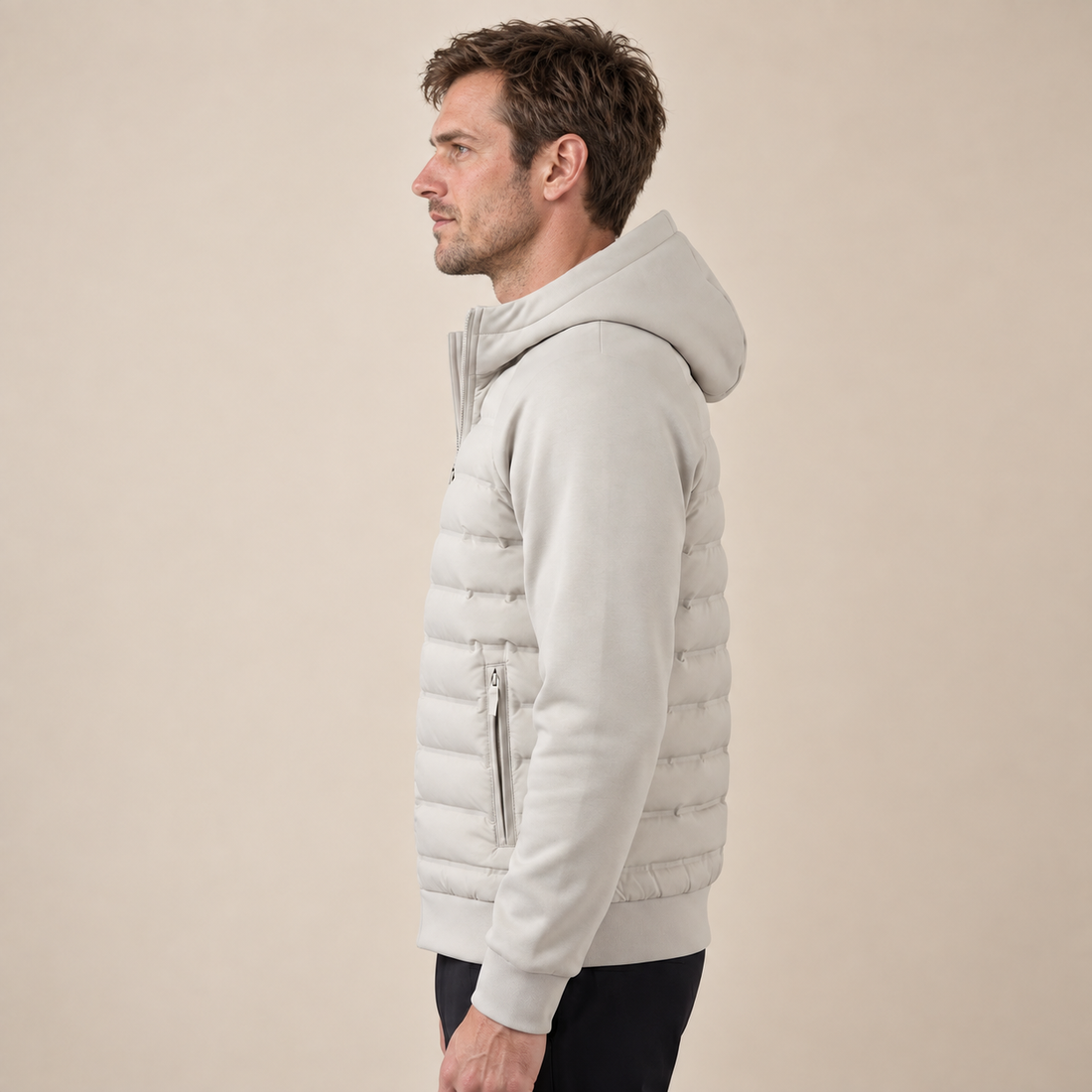 Men's Quilted Hybrid Jacket with Fleece Hood