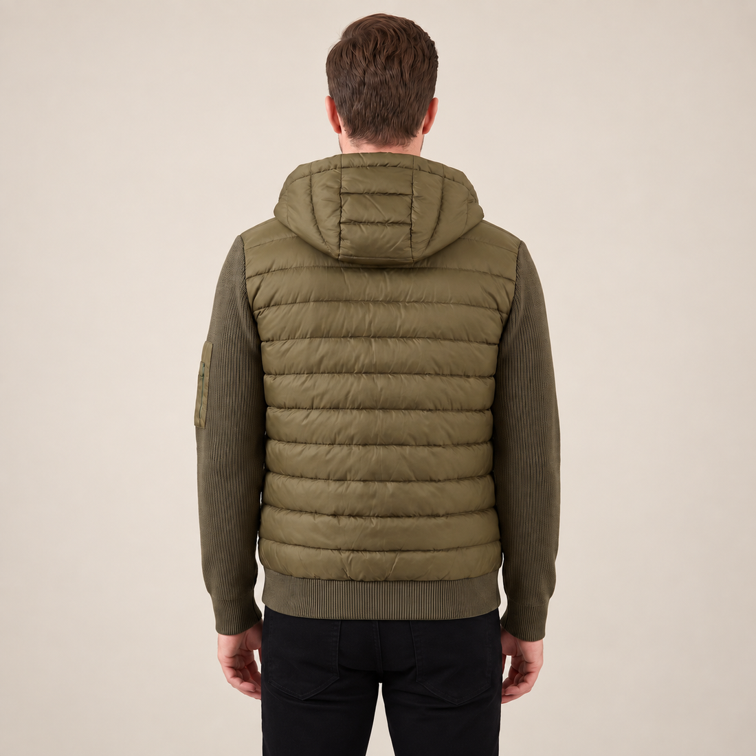 Men's Quilted Hybrid Jacket with Knit Sleeves