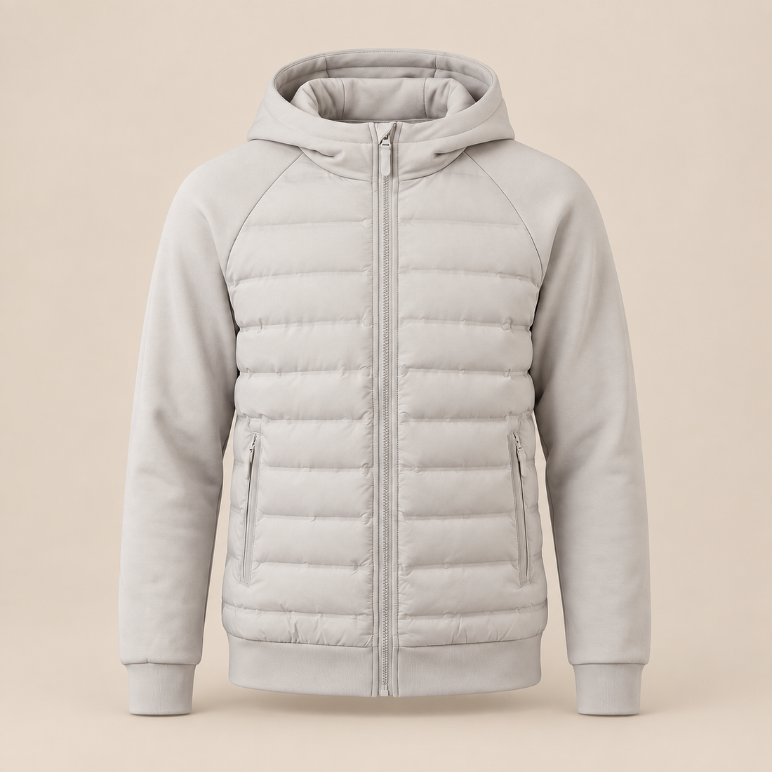 Men's Quilted Hybrid Jacket with Fleece Hood