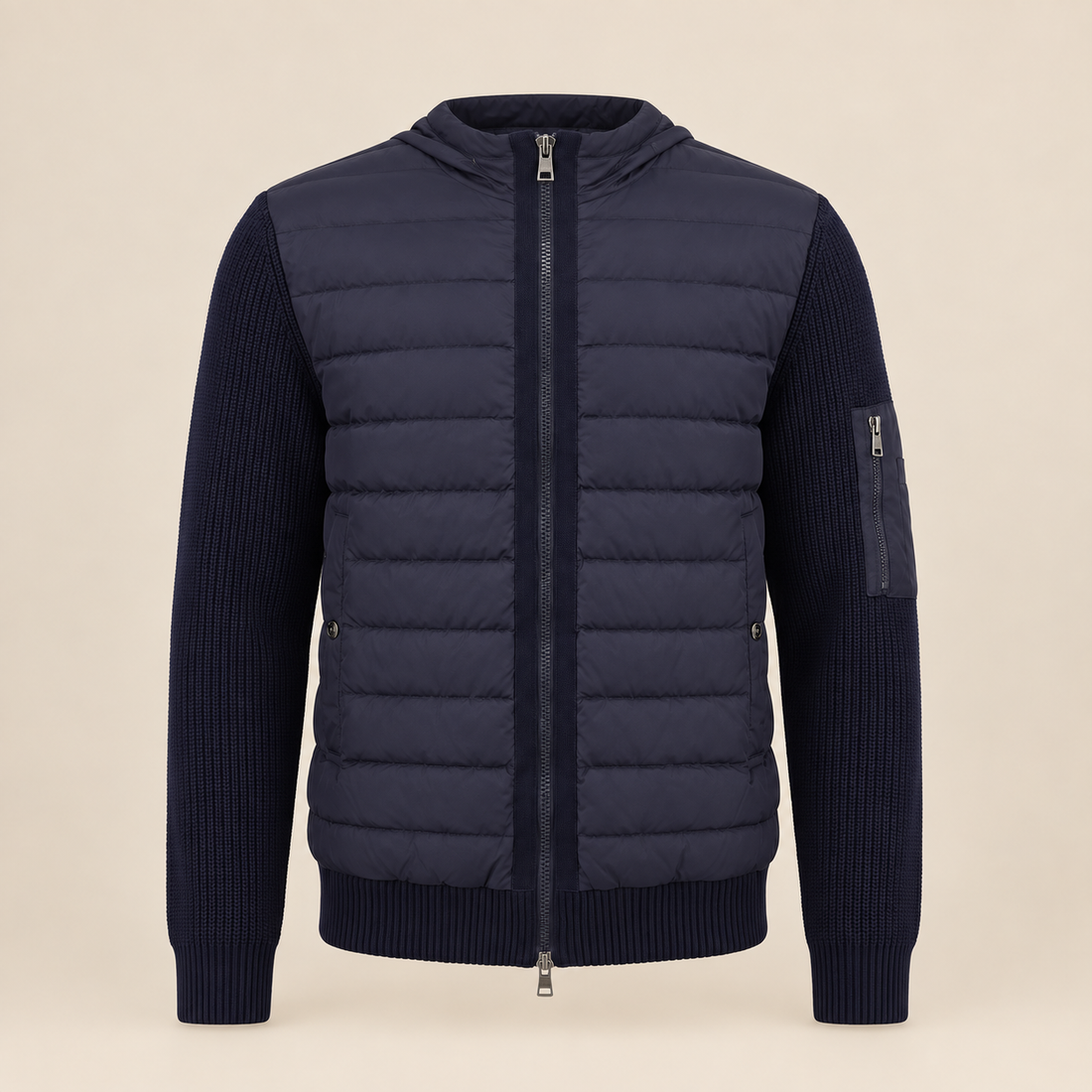 Men's Quilted Hybrid Jacket with Knit Sleeves