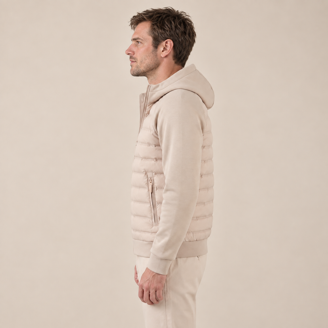 Men's Quilted Hybrid Jacket with Fleece Hood