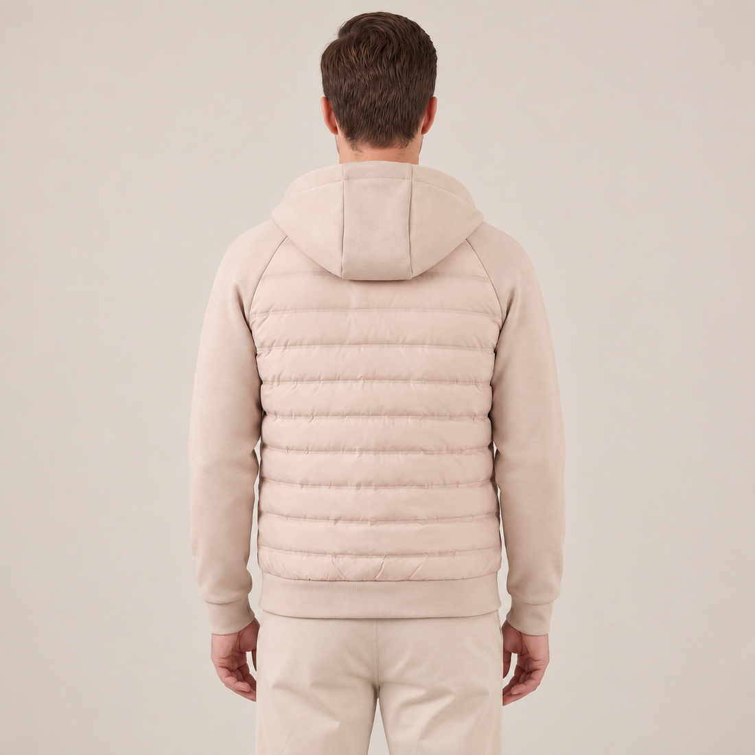 Men's Quilted Hybrid Jacket with Fleece Hood