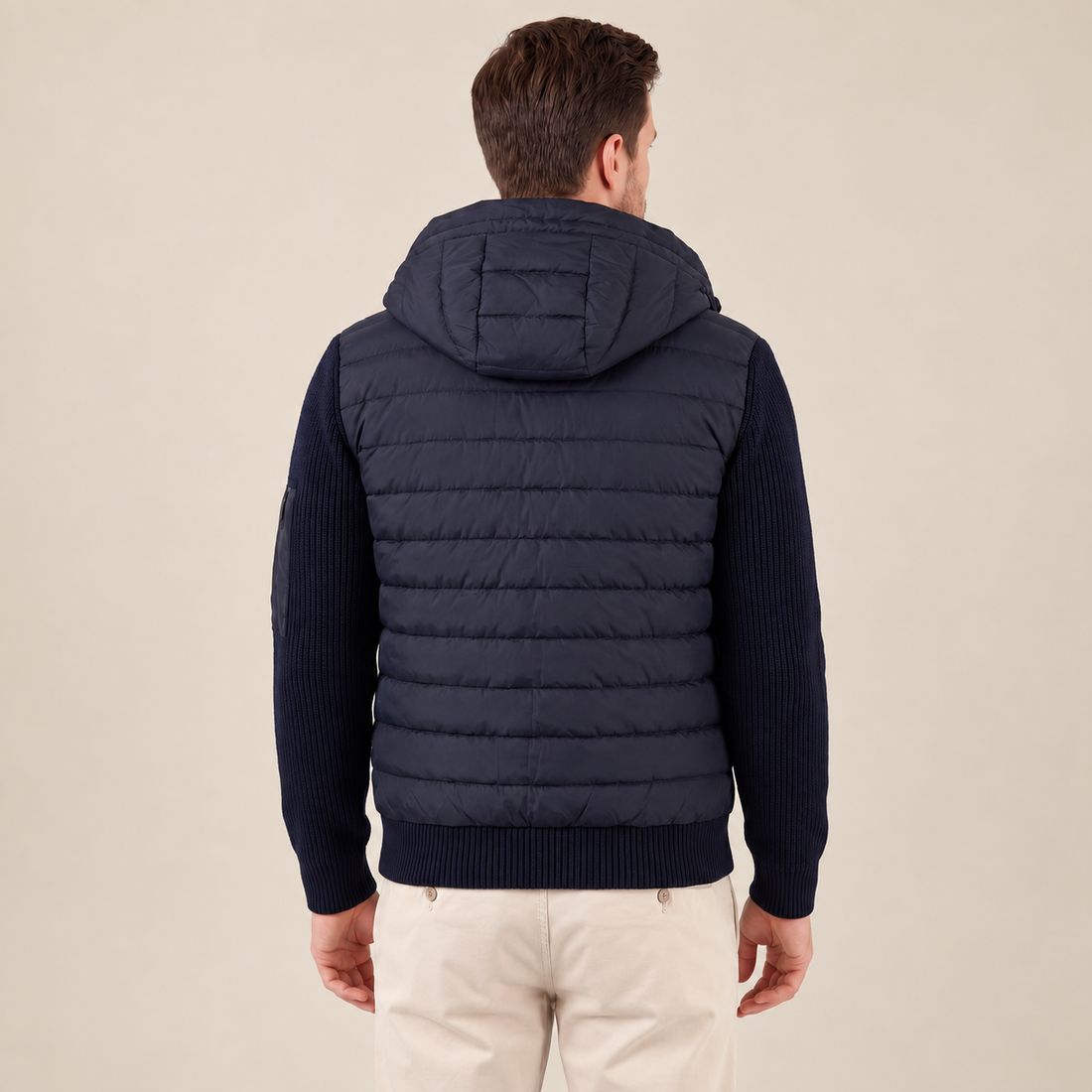Men's Quilted Hybrid Jacket with Knit Sleeves