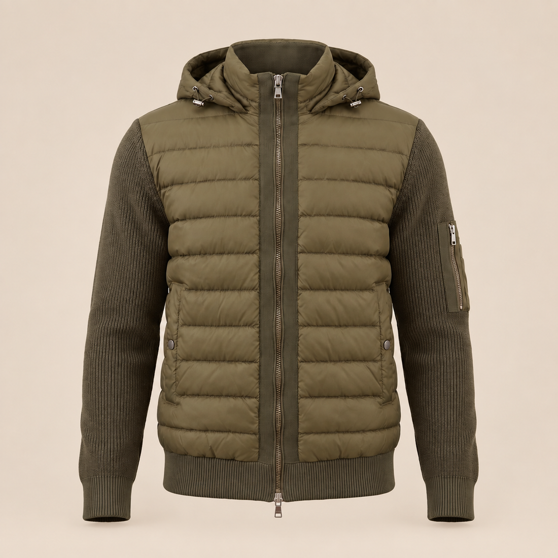 Men's Quilted Hybrid Jacket with Knit Sleeves